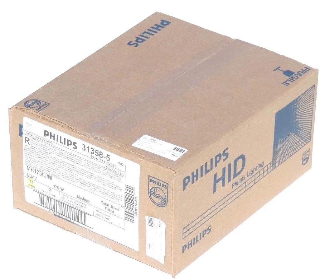 Used BOX OF 12 NEW PHILLIPS MH175/U/M METAL HALIDE BULBS ED-17 175W 31358-5