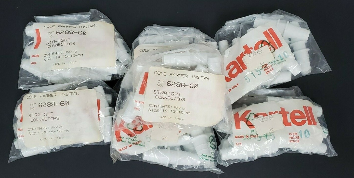 Used LOT OF 70 NEW COLE PARMER INSTRM. 6288-60 STRAIGHT CONNECTORS SIZE: 14-15-16MM