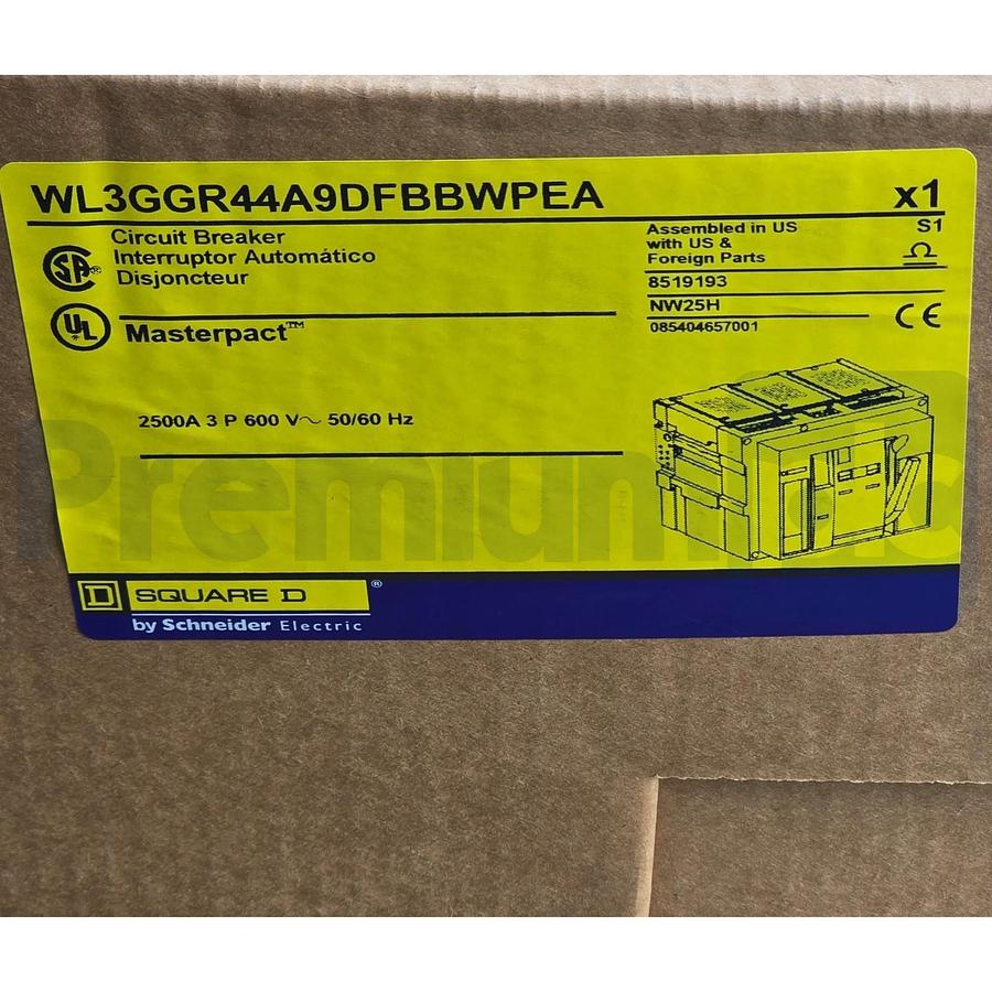 Square D WL3GGR44A9DFBBWPEA MasterPact NW25H 3P 2500A Breaker w/Micrologic Trip