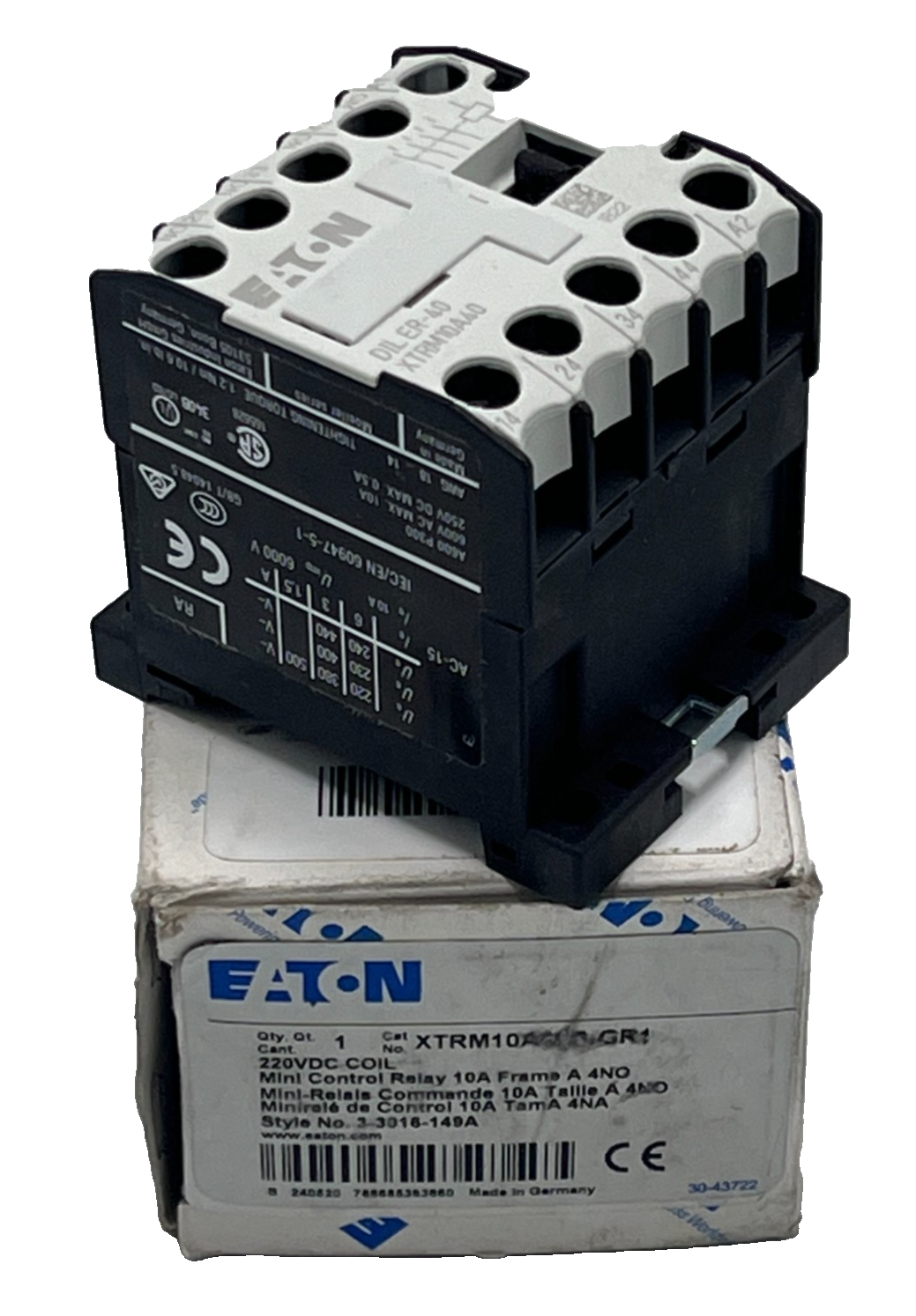 Used Eaton XTRM10A40-GR1 Mini Control Relay 4 NO 10A 220VDC, NSMP