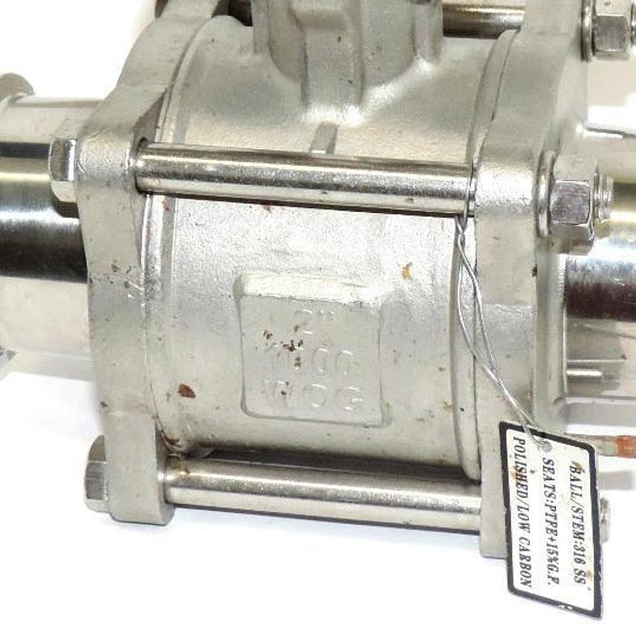 Used TRU-FLO 2" 1000 WOG STAINLESS BALL VALVE WITH MALE/MALE CLAMP FITTINGS