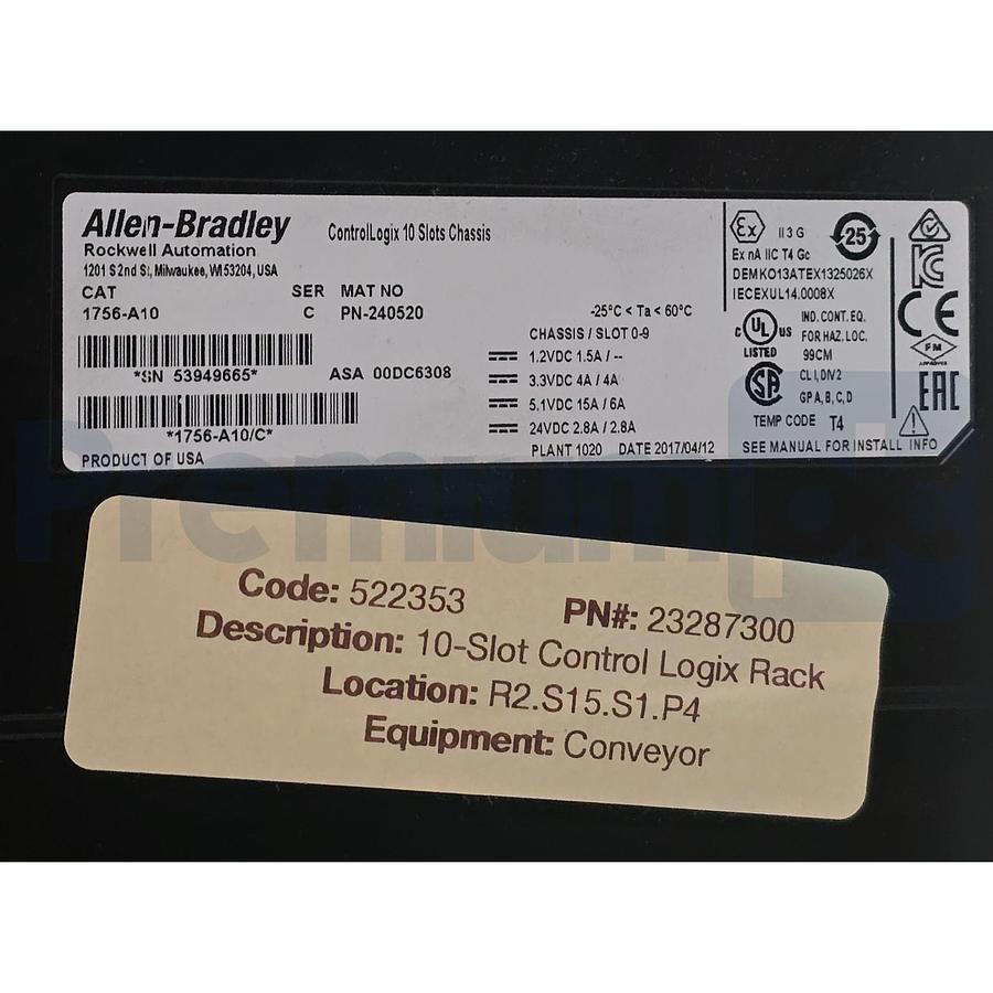 Used Unused Allen Bradley 1756-A10 /C ControlLogix 10-Slot Chassis Backplane Rack
