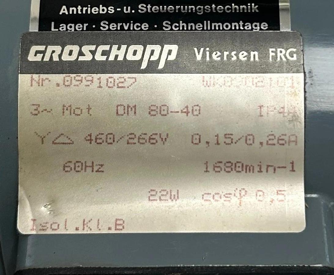 GROSCHOPP DM 80-40 / DM8040 GEARMOTOR Z2 460/266V 60Hz 22W WK0902101 900Ncm NSNP