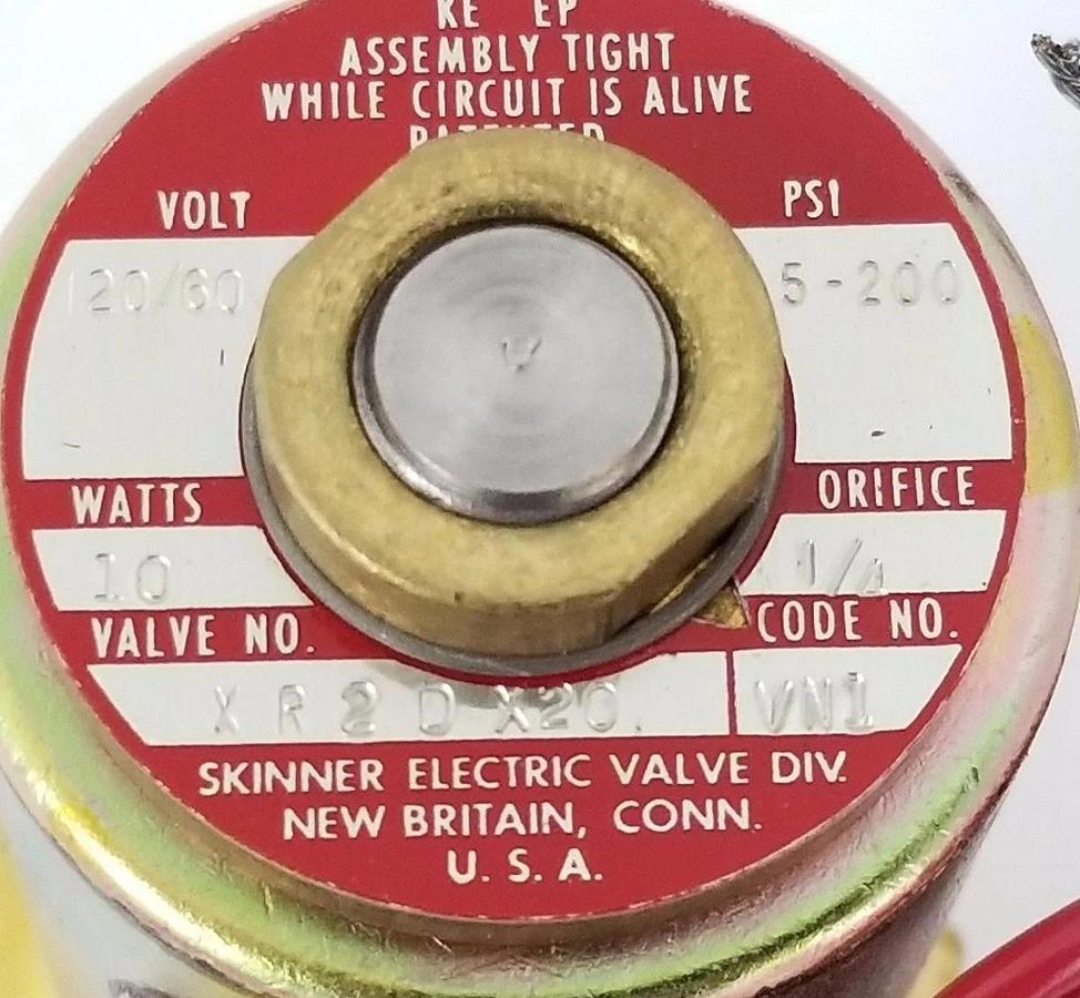 Used NIB SKINNER ELECTRIC VALVE XR2DX20 VALVE 120/60 5-200PSI 1/4" ORFICE CODE: VE1