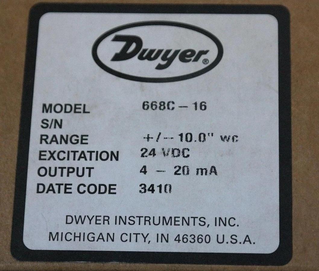 Used DWYER 668C-16 COMPACT DIFFERENTIAL PRESSURE TRANSMITTER 668C-1634 10 4416420