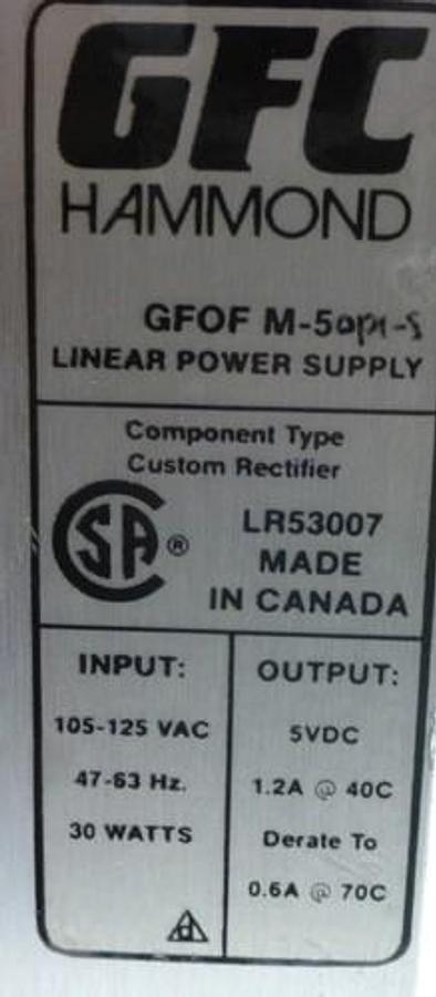 Used GFC HAMMOND GFOF M-5 LINEAR POWER SUPPLY