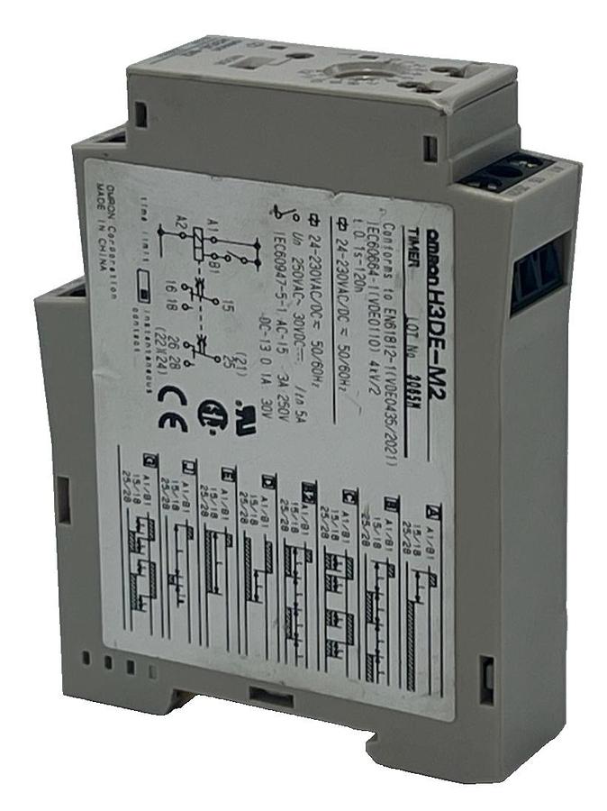 Used Omron H3DE-M2 Multi-Function Timer Relay 24-230V AC/DC DPDT DIN Rail Mount