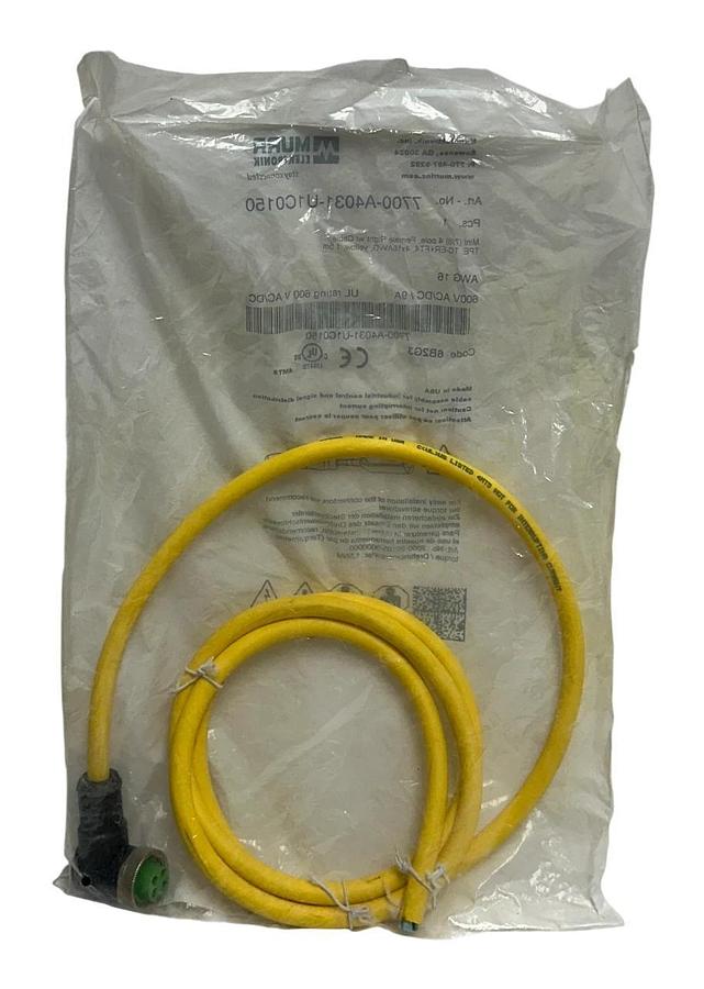 Used 2 MURR ELEKTRONIK 7700-A4031-U1C0150 / 7700A4031U1C0150 MINI (7/8) 4P 1.5M NSFS