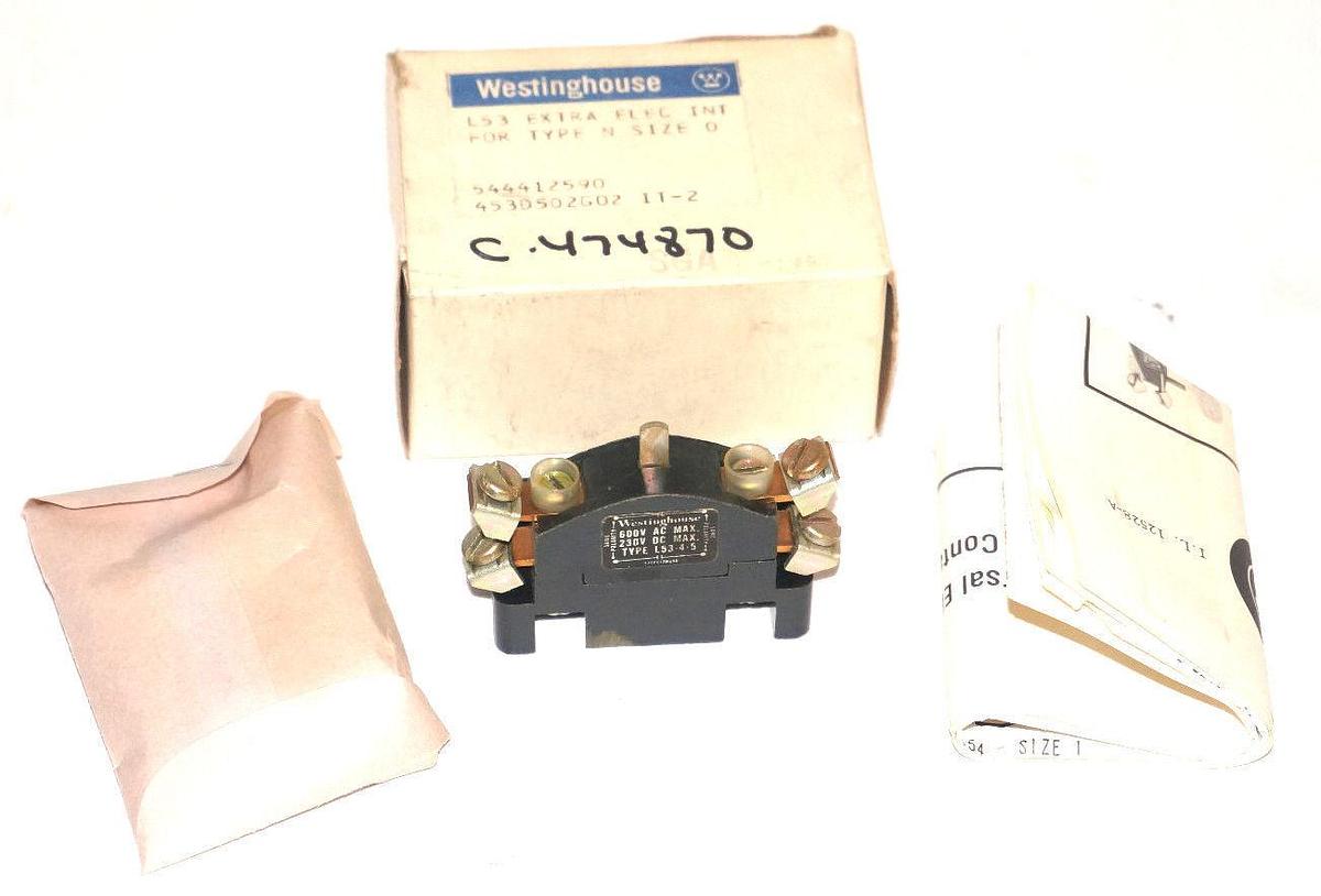 NIB WESTINGHOUSE 453D502G02 L-53 UNIVERSAL INTERLOCK 600VAC, SIZE 0