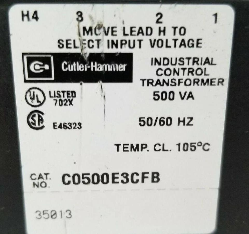 Used CUTLER HAMMER C0500E3CFB CONTROL TRANSFORMER 500VA 50/60HZ B500-2195-8