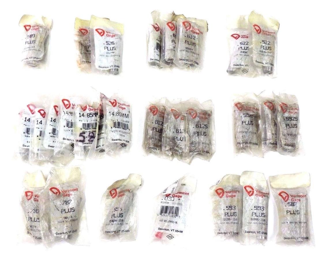 LOT OF 29 NIB VERMONT GAGE PIN GAGES 14.85MM, .787'', .585'', .6125'', .612''