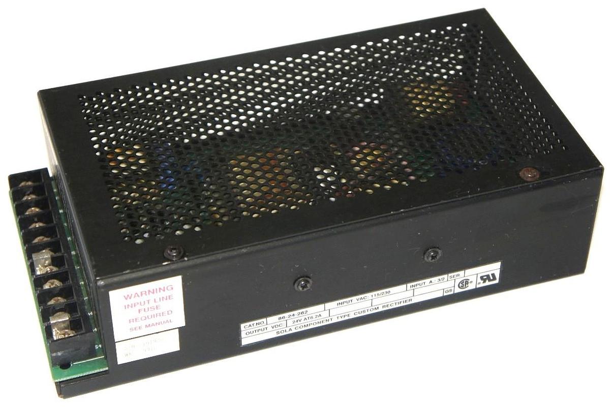 Used SOLA ELECTRIC 86-24-262 POWER SUPPLY, 115/230VAC 3/2A INPUT, 24VDC 6.2A OUTPUT