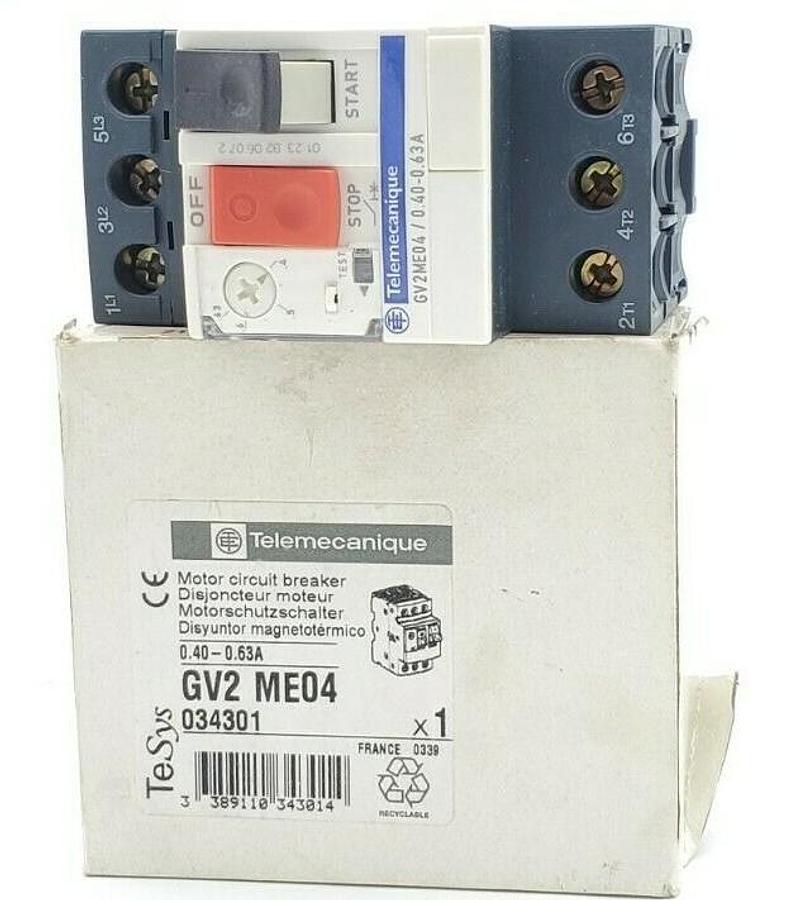 Used NEW TELEMECANIQUE GV2-ME04 MOTOR CIRCUIT BREAKER 0.40-0.63A 034301 GV2ME04