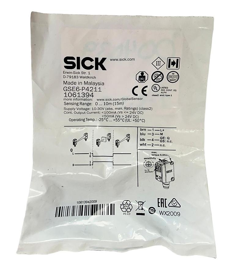 Used SICK GSE6-P4211 / 1061394 PHOTOELECTRIC SENSOR 10-30VDC 0-10m(15m) NSFS