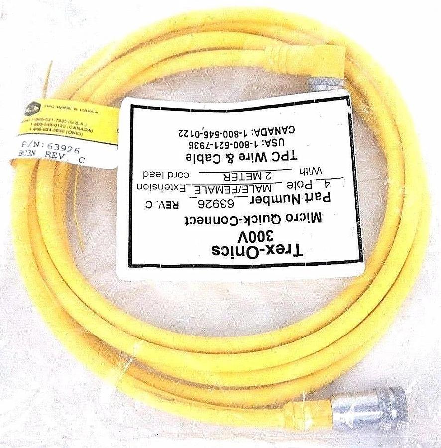 Used NIB TREX-ONICS 63926 REV.C 300V 4POLE MALE/FEMALE EXTENSION 2 METER CORD LEAD