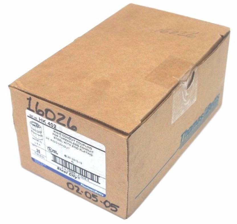 Used BOX OF 25 NEW THOMAS & BETTS HK-402 RIGID CONDUIT COUPLINGS 3/4" HK402