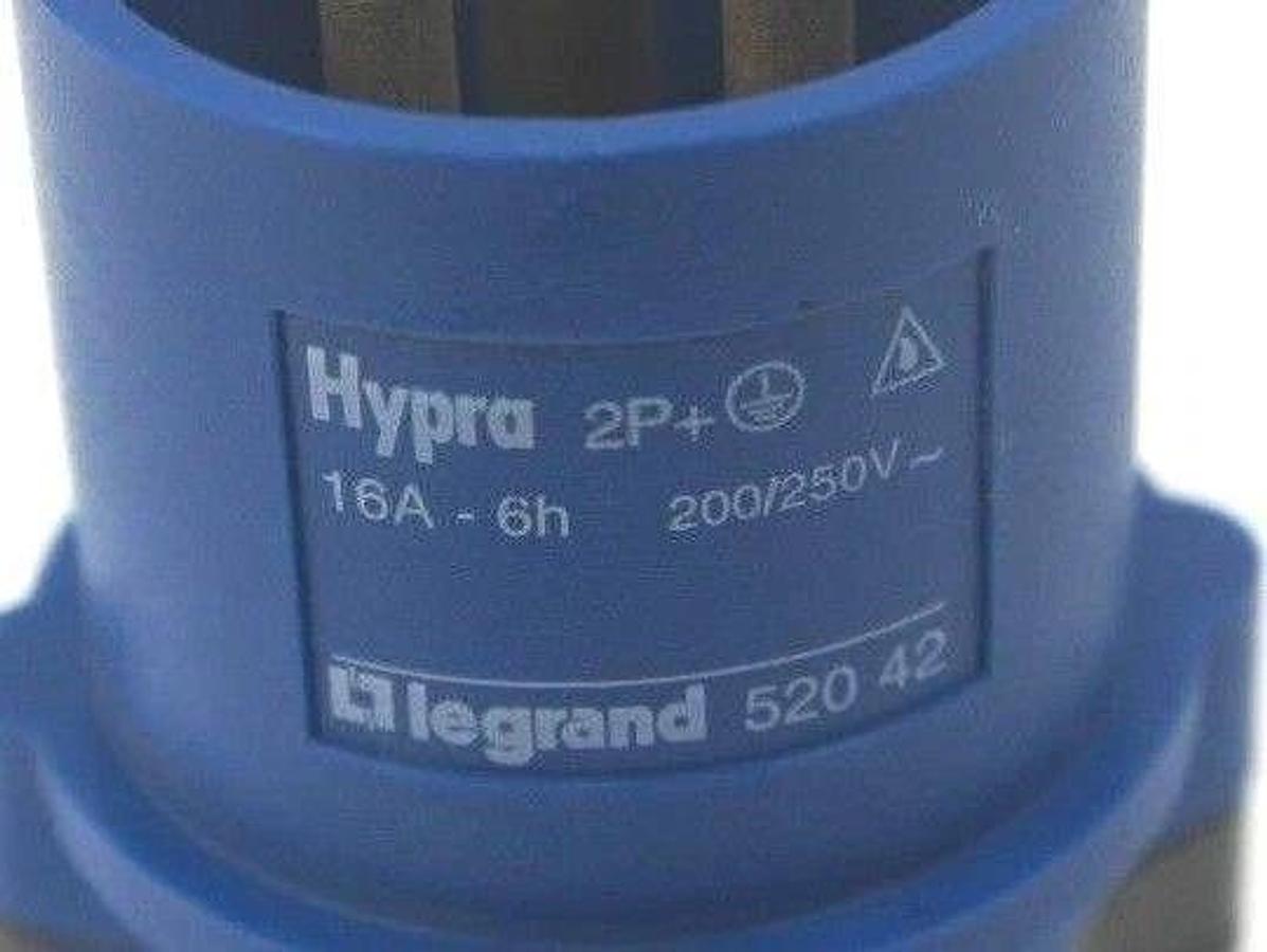 Used LEGRAND HYPRA 520-42 STRAIGHT PLUG CONNECTOR, 2P+, 16A-6H, 200/250V, 52042