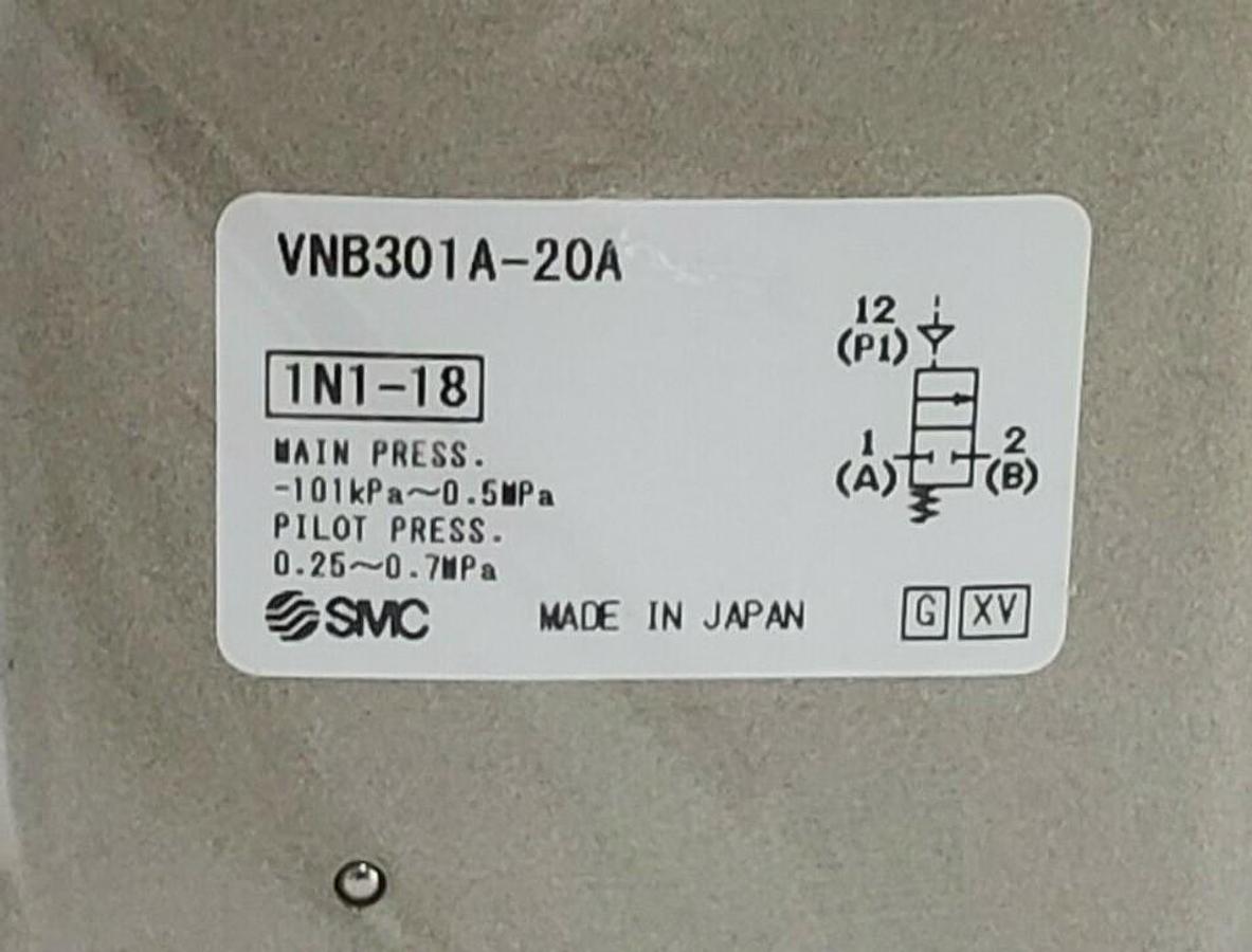 Used NEW SMC VNB301A-20A PNEUMATIC PROCESS VALVE, 1N1-18, 2-WAY, VNBD00, VNB301A20A