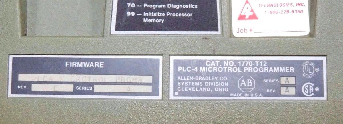 Used ALLEN BRADLEY 1770-T12 SER. A PLC-4 MICROTROL PROGRAMMER F/W REV. C, REV. A