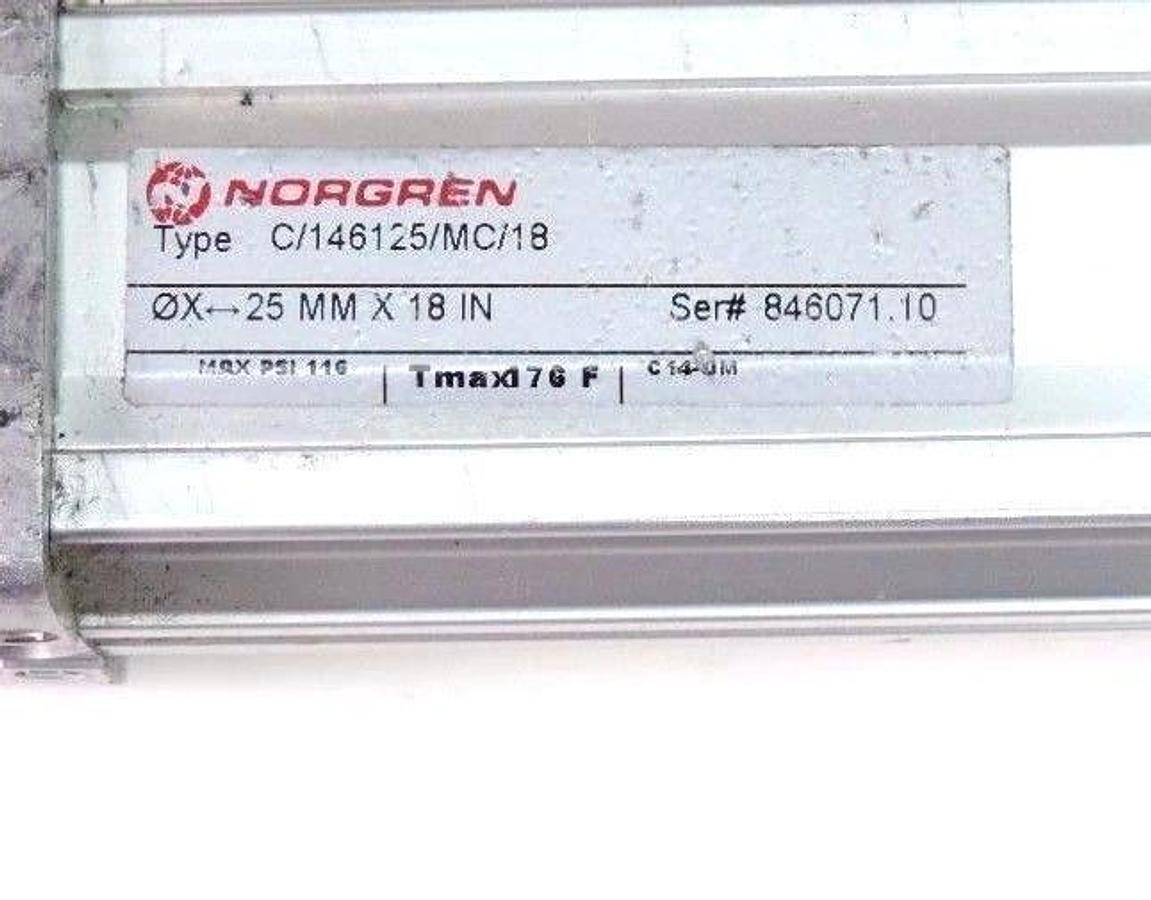 Used NORGREN C/146125/MC/18 LINTRA PLUS PNEUMATIC CYLINDER 25MM X 18 IN. C146125MC18