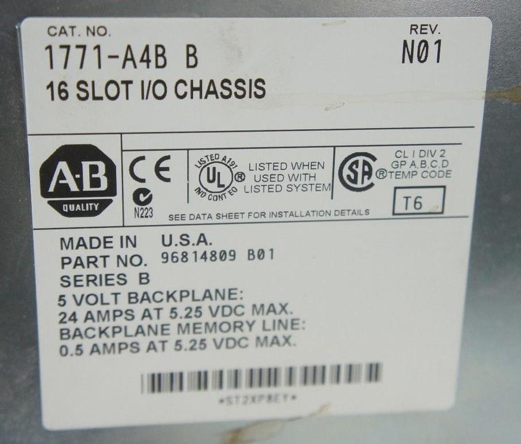 Used REPAIRED ALLEN BRADLEY 1771-A4B 16 SLOT I/O CHASSIS W/ 1771-IAD MODULE 1771A4B
