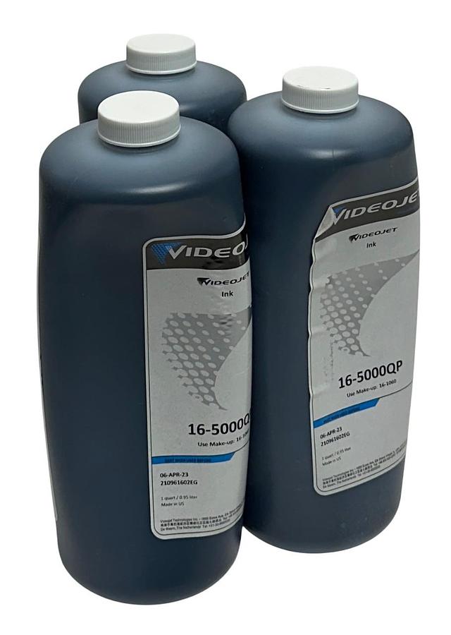Used 3 VIDEOJET 16-5000QP / 165000QP OEM BLACK INK BOTTLES 1QT PER *EXPIRED NSFS