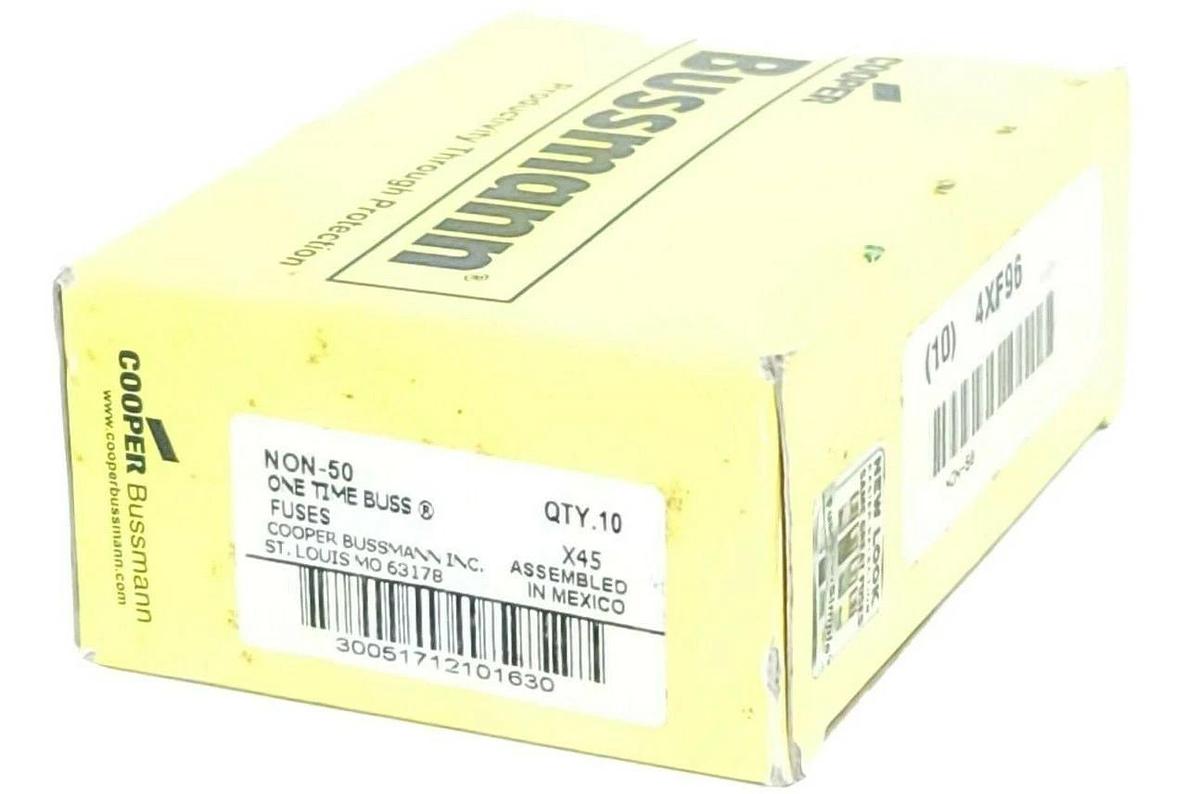 Used BOX OF 6 NEW COOPER BUSSMANN NON-50 ONE TIME BUSS FUSES NON50