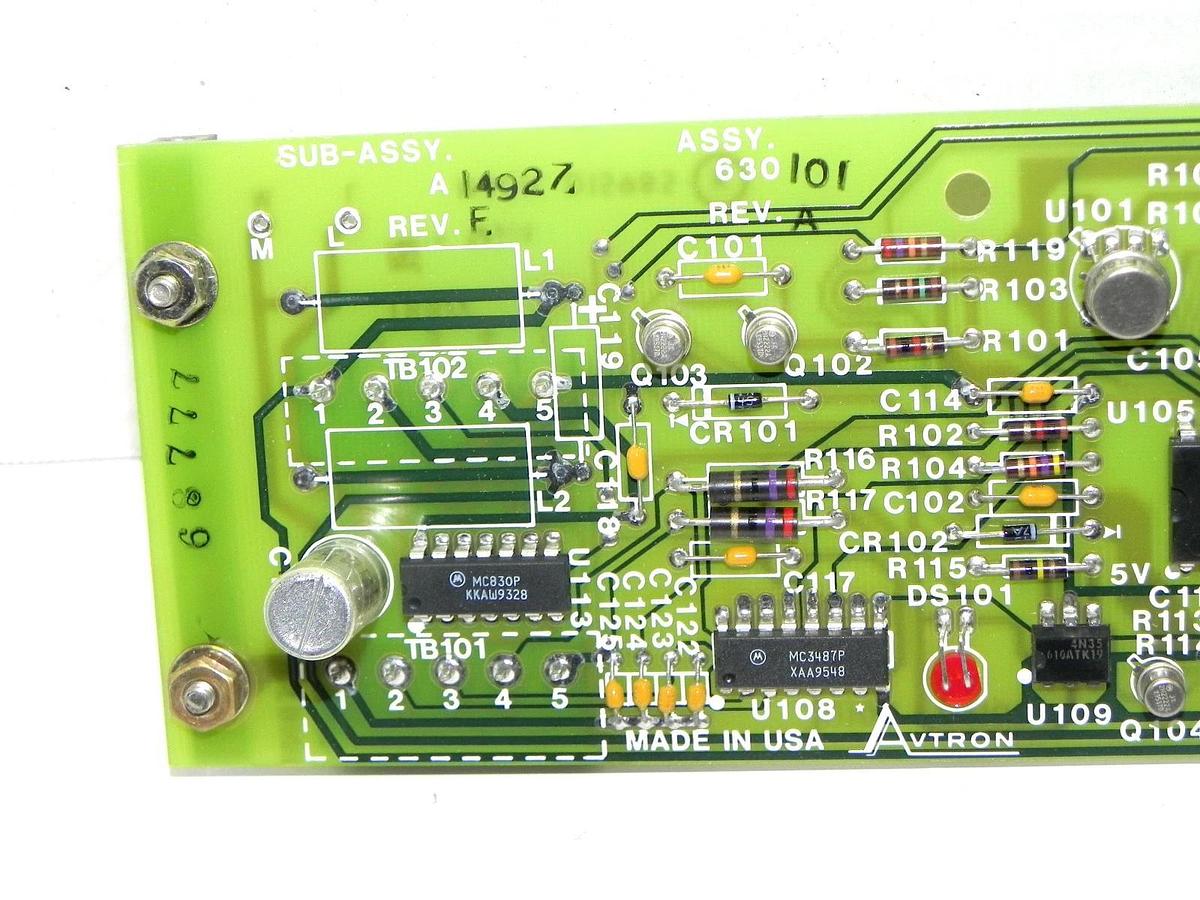 Used AVTRON SUB-ASSY. A 14927 BOARD REV. F. ASSY. 630101 REV. A, MACH. D15985