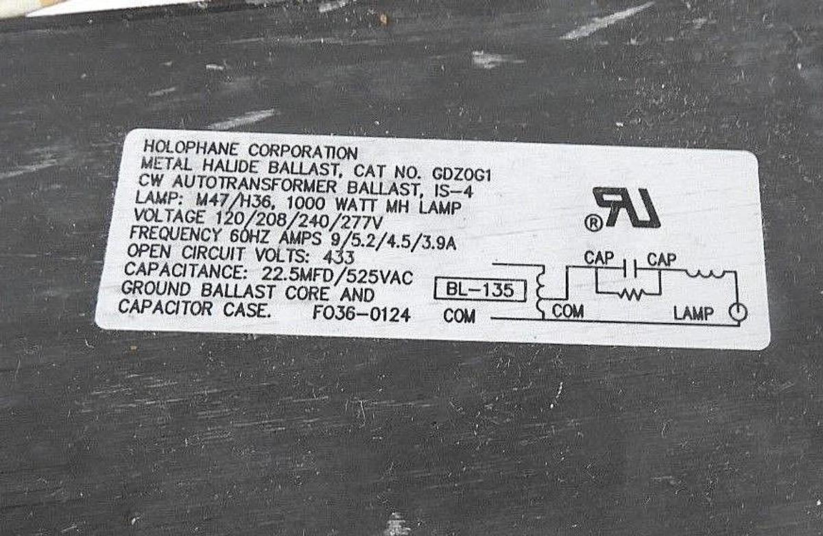 Used NIB HOLOPHANE RBKC10MHMTB BALLAST REPAIR KIT, 120/208/240/277V, GDZ0G1, 3899-RFM