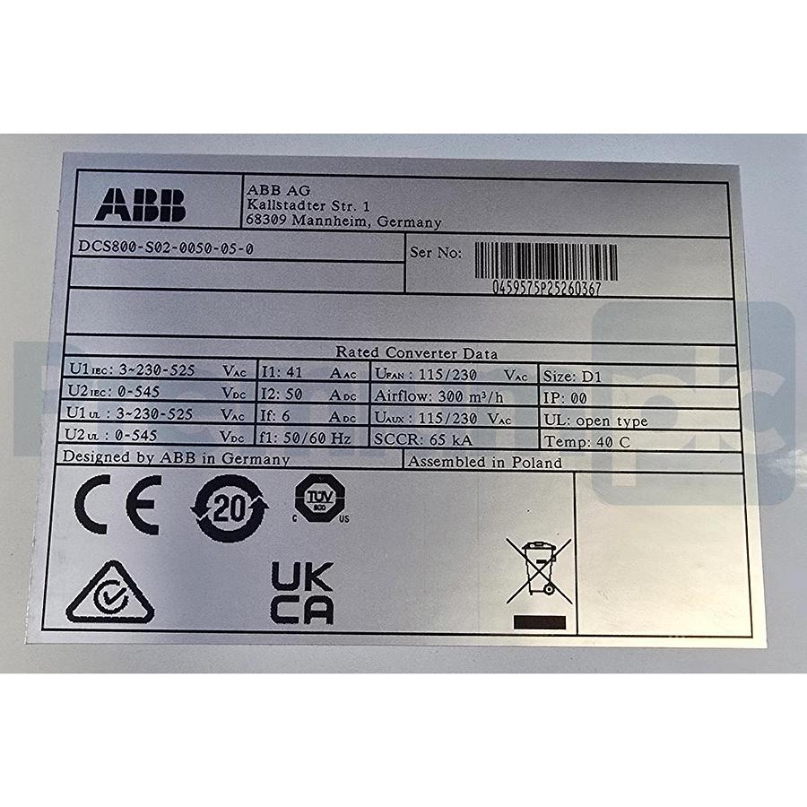 ABB DCS800-S02-0050-05 | DCS800-S02-0050-05-0 DC Drive 50A In 20HP @ 480V NSMP