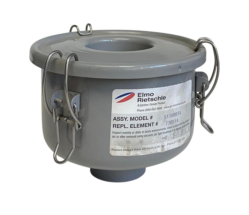 Used ELMO RIETSCHLE GARDNER DENVER 51360074 INLET FILTER CANISTER 1-1/4'' NSNP