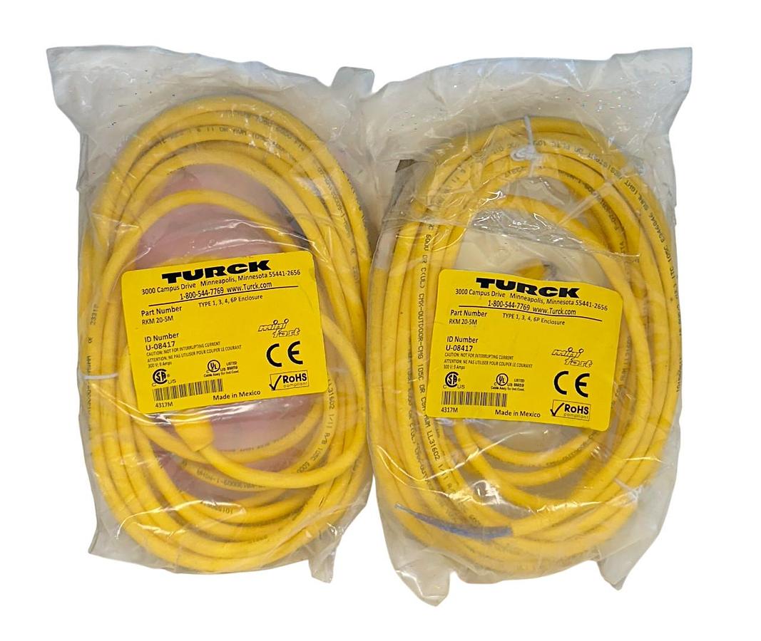 Used 2 TURCK RKM 20-5M / U-08417 MINI FAST SINGLE-ENDED CORDSETS 5M NSFS