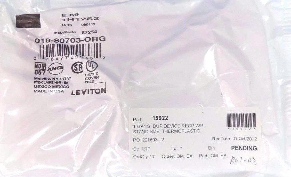Used BOX OF 20 NEW LEVITON 80703-ORG ORANGE STANDARD THERMOPLASTIC WALLPLATES