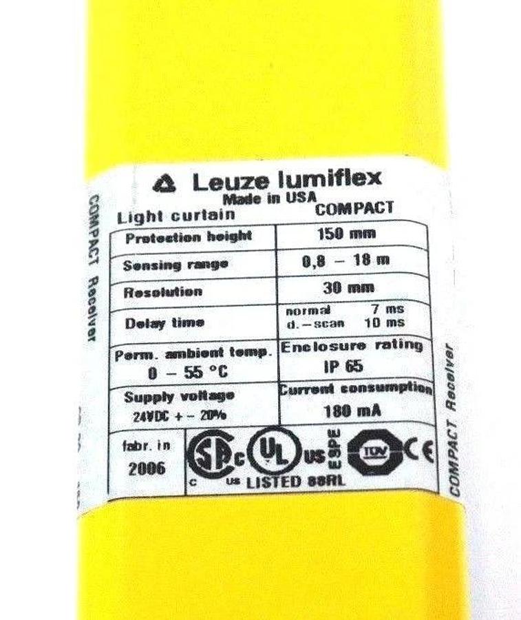 Used LEUZE LUMIFLEX CR30-150 COMPACT RECEIVER LIGHT CURTAIN CR30150