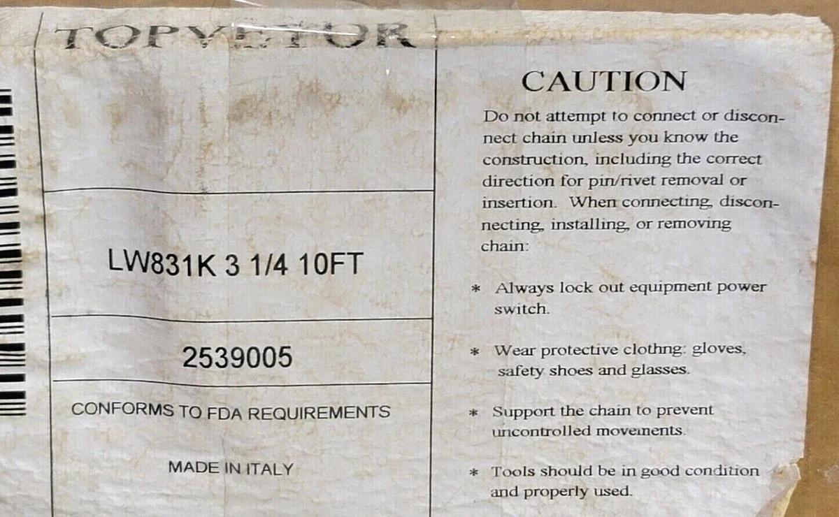 NEW MORSE TOPVEYOR LW 831 K 3 1/4 CONVEYOR CHAIN 2539005 10FT
