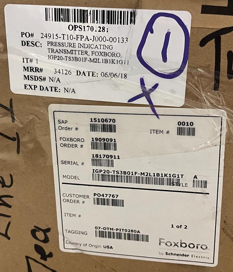 Used FOXBORO IGP20-TS3B01F-M2L1B1K1G1T Smart Pressure Transmitter 0-150psi HART, NSMP