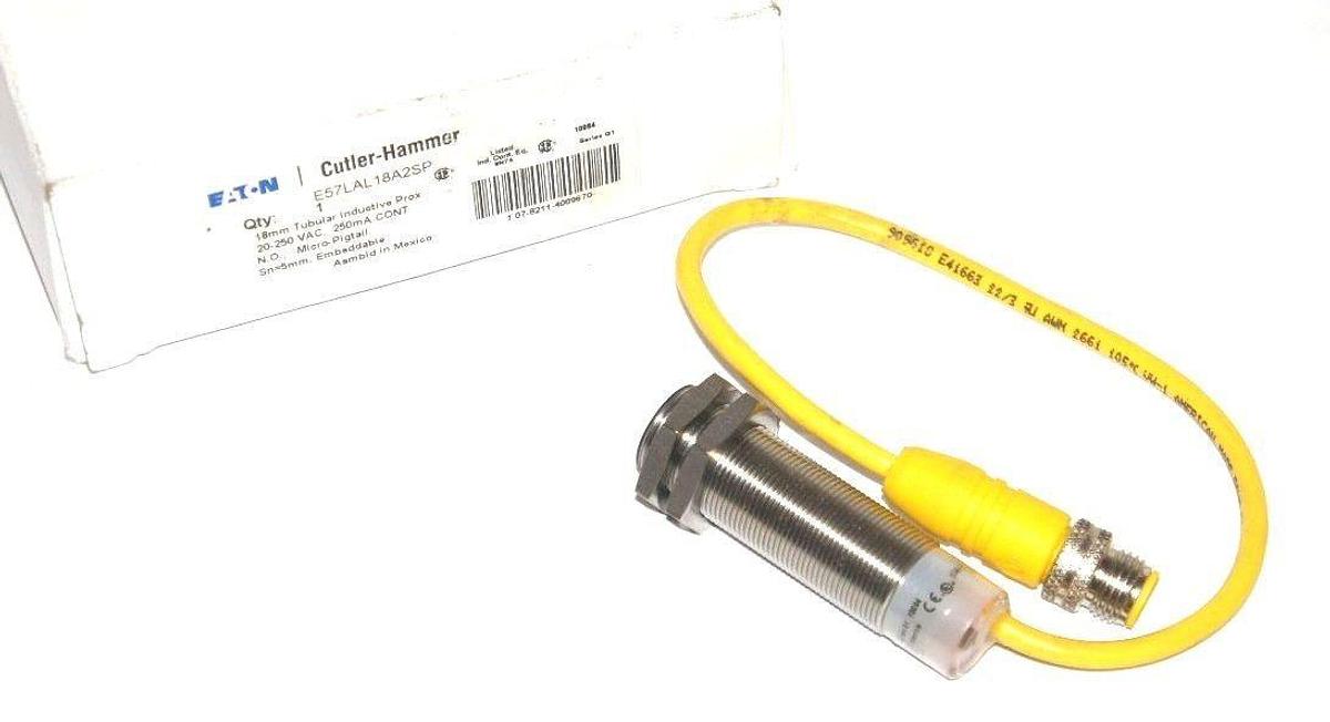 Used NEW CUTLER HAMMER E57-LAL18A2SP PROXIMITY SWITCH, 20-250 VAC, E57LAL18A2SP