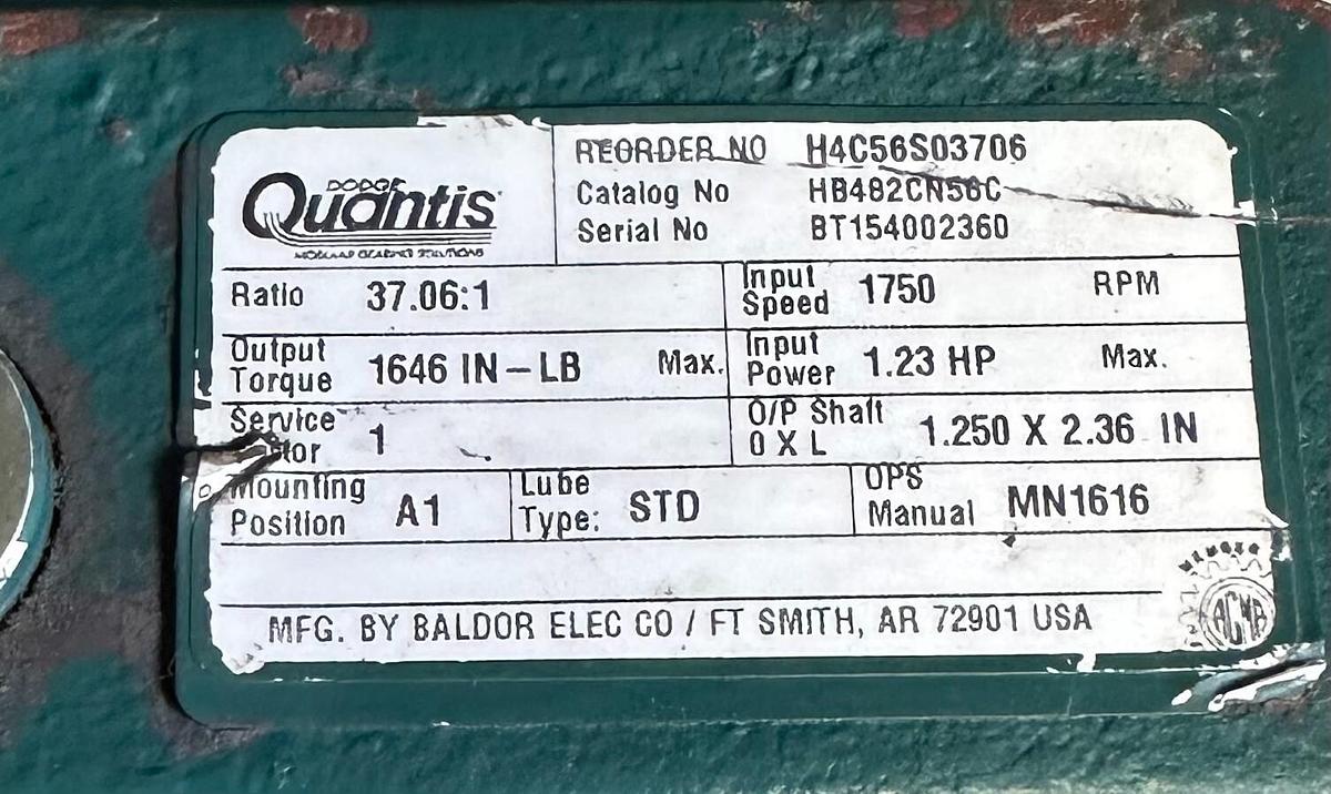 Used NEW DODGE HB482CN56C / H4C56S03707 Quantis IN-LINE REDUCER 37.06:1 RATIO 1750RPM