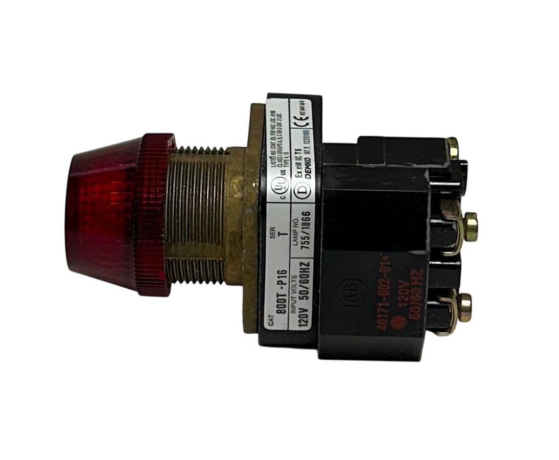 Used ALLEN BRADLEY 800T-P16R /T BULLETIN 800T 30mm PILOT LIGHT RED 120V 50/60Hz NSNP