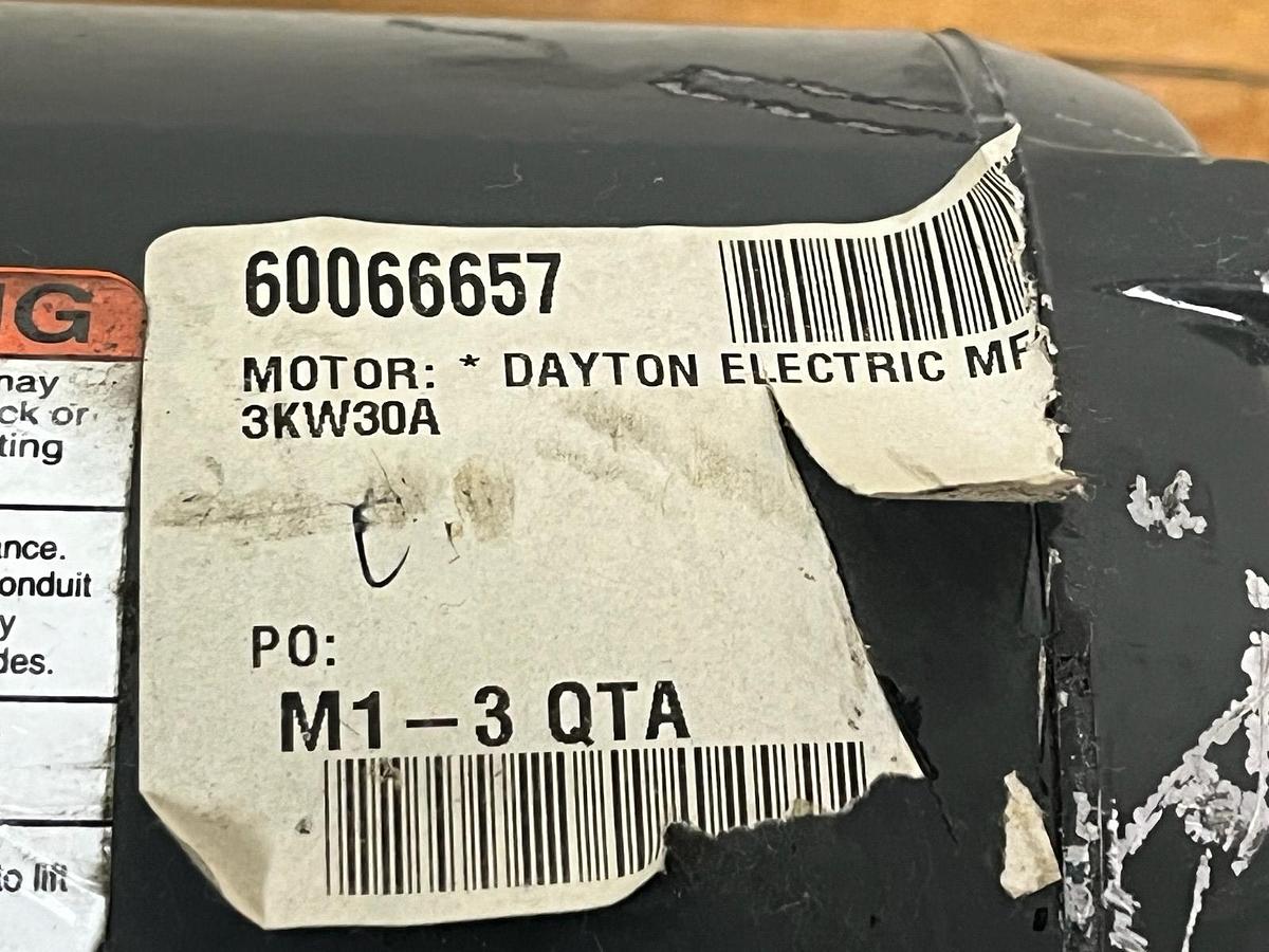 Used Dayton 3KW30A (31TU30) General Purpose Motor 3 HP 1750 RPM 3-Phase 230/460V