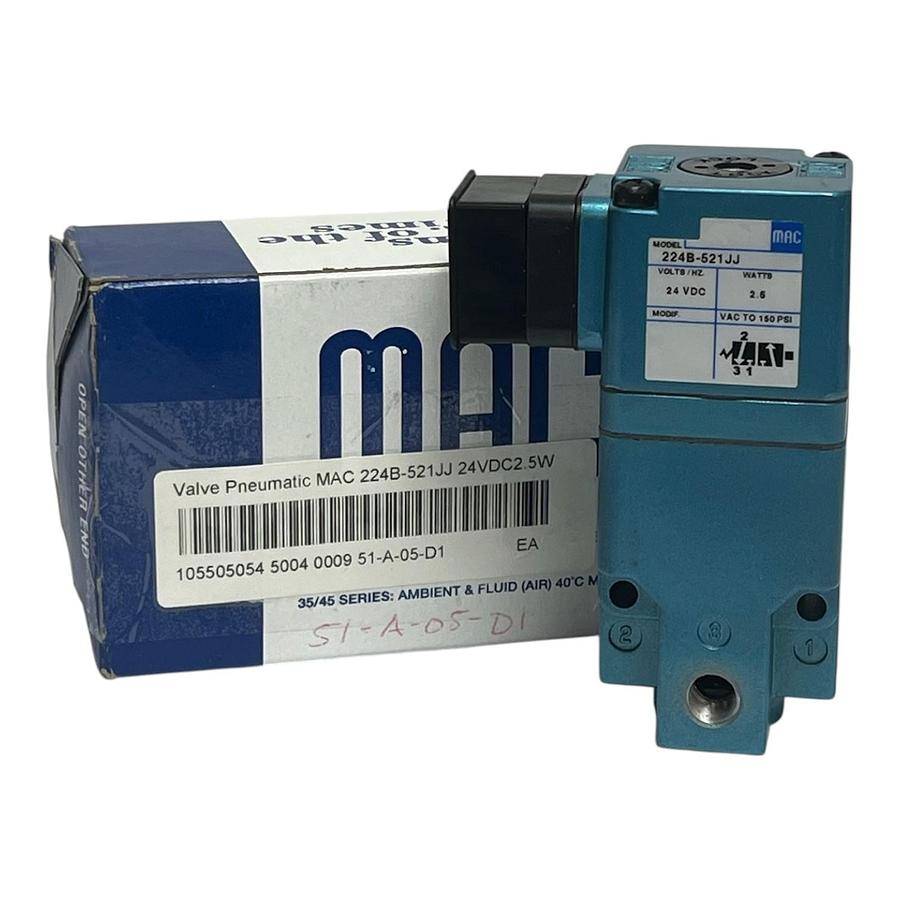 MAC Valves 224B-521JJ 3-Way Solenoid Valve 120/60 110/50 New In Box 200 Series