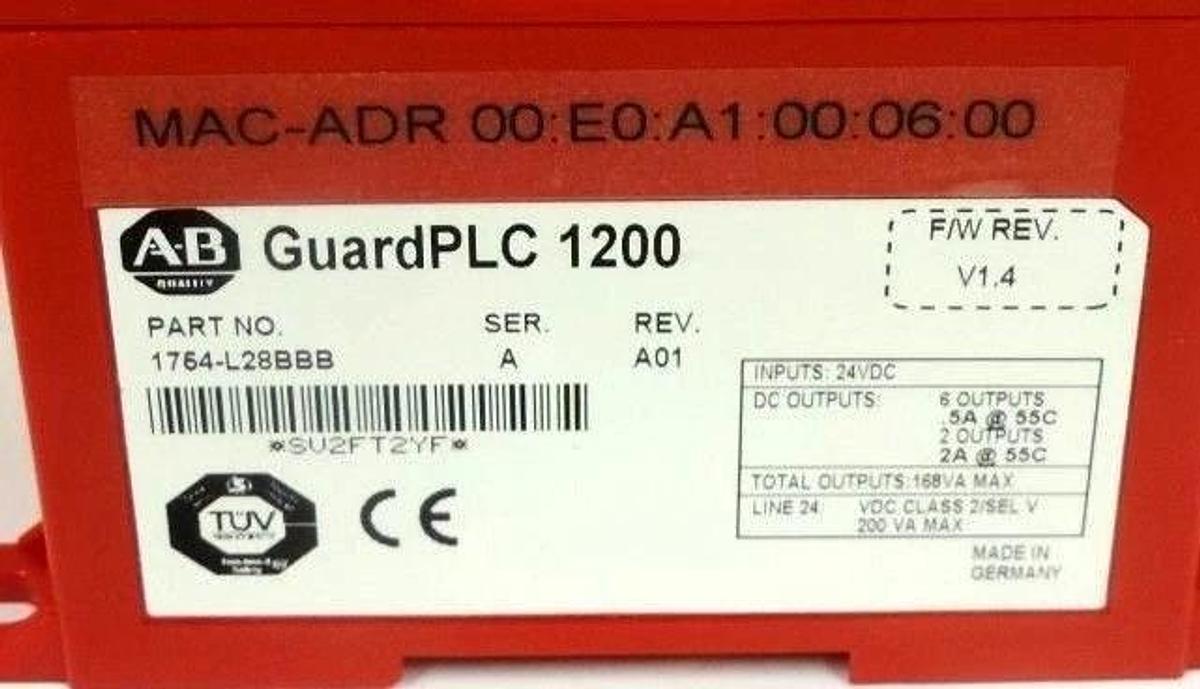 Used ALLEN BRADLEY 1754-L28BBB GUARDPLC 1200 1754L28BBB SER. A REV. A01 F/W REV V1.4