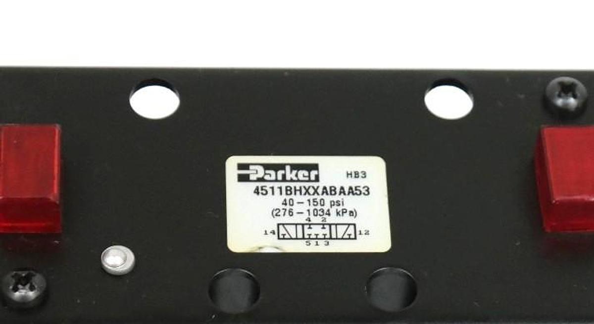 Used PARKER 4511BHXXABAA53 VALVE 40-150 PSI W/ L0030153 COILS 6.2 WATTS
