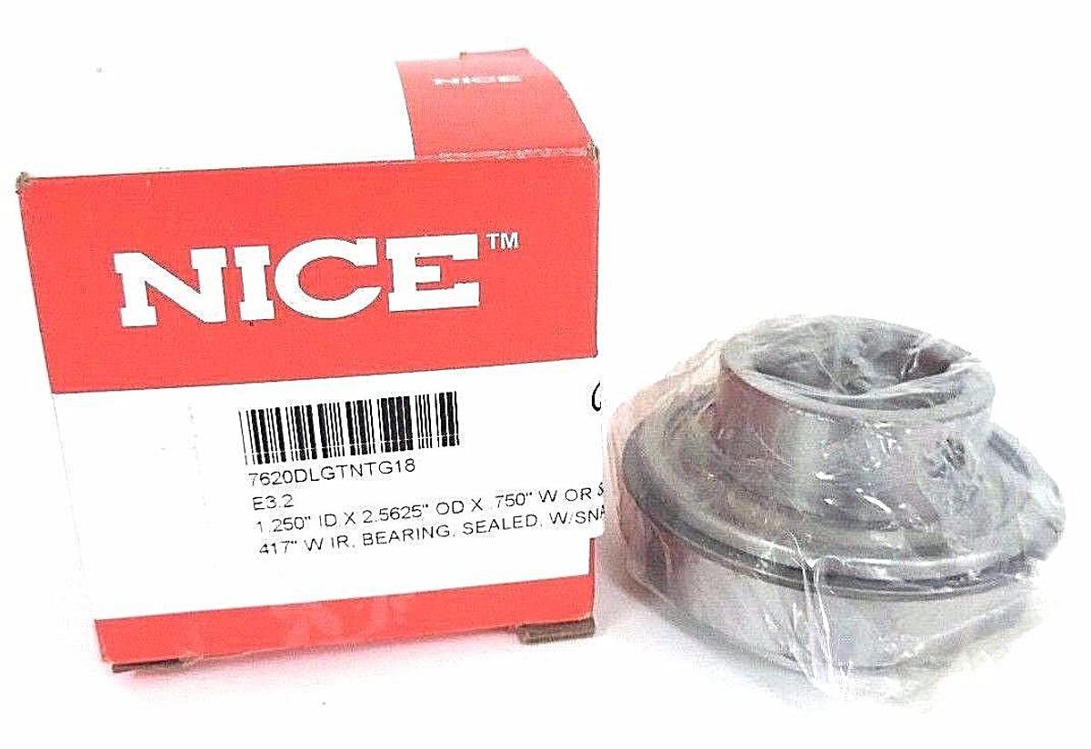 Used NIB NICE 7620DLGTNTG18 BEARING W/ SNAP RING 1.250'' ID X 2.5625'' OD X .750'' W