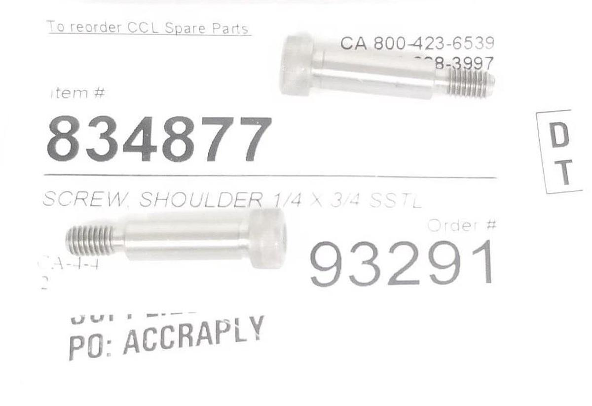 Used LOT OF 2 NEW CCL SPARE PARTS 834877 SHOULDER SCREWS 1/4 X 3/4 SSTL, LP6