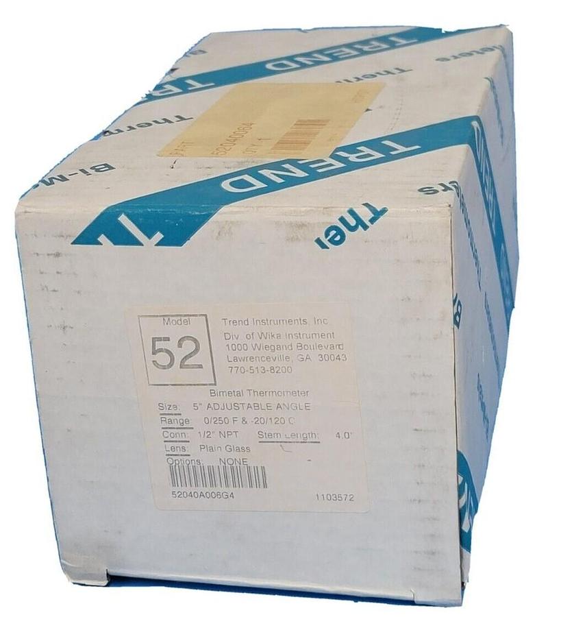 Used NEW TREND INSTRUMENTS WIKA MODEL 52 5'' BIMETAL THERMOMETER 1/2''NPT