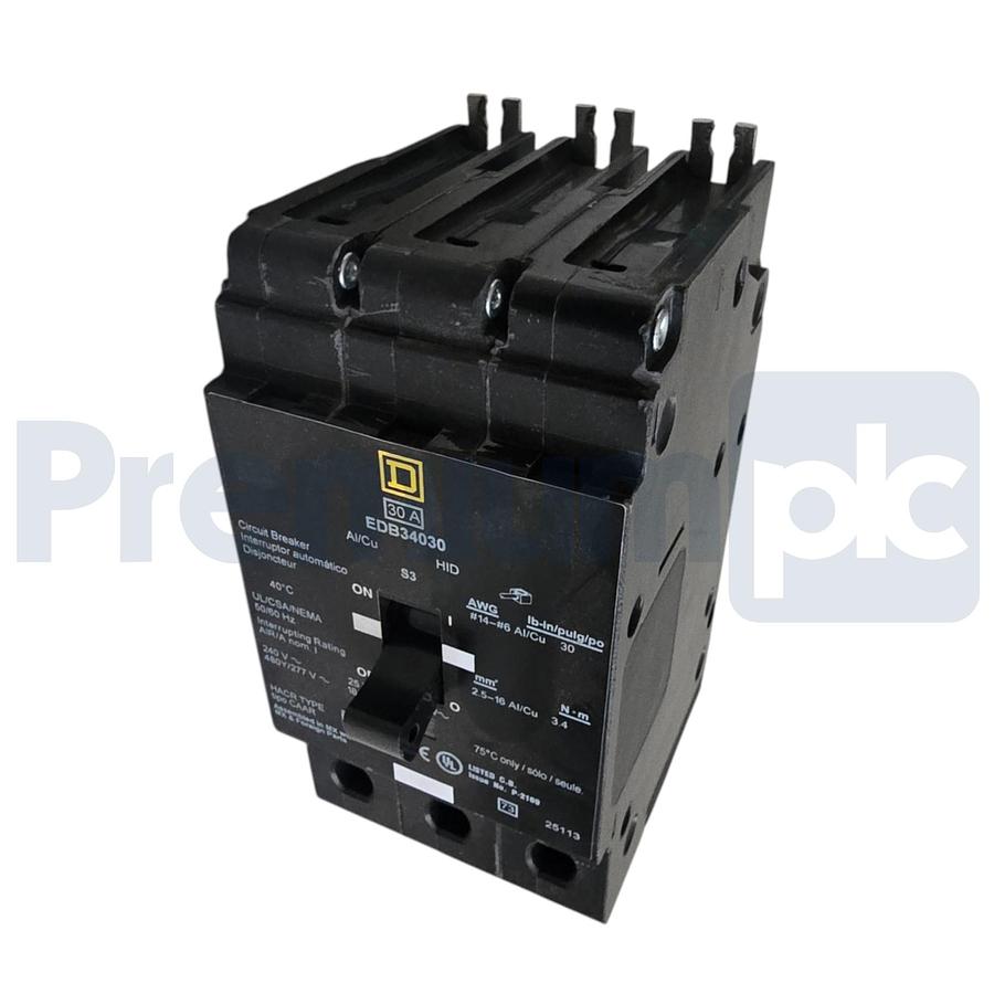 Used Square D EDB34030 30A 3P 480Y/277V E-Frame Mini Circuit Breaker Bolt-On NSNP