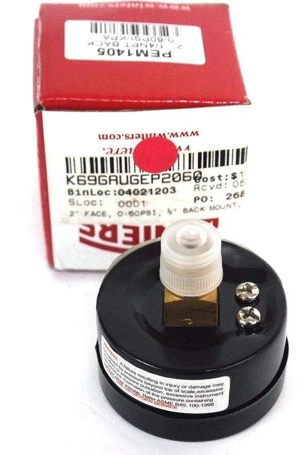 Used NIB WINTERS PEM1405 PRESSURE GAUGE 2'', 1/4NPT BACK, 0-60PSI/KPA