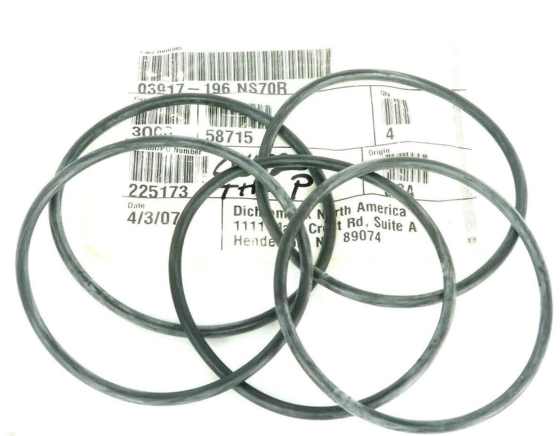 LOT OF 5 NEW GENERIC 03917-196 NS70R O-RINGS 4'' IN. ID. 4-3/8'' IN. OD. 225173