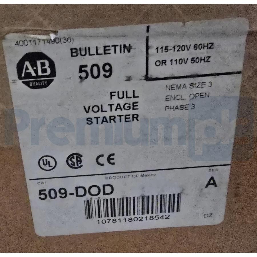 Used Allen Bradley 509-DOD /A NEMA Size 3 Non-Reversing Starter 90A 115/120V Coil NEW